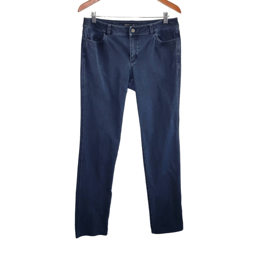 Lafayette 148 Women's Size 8 Dark Wash Straight Leg Stretch Denim Jeans 9" Rise